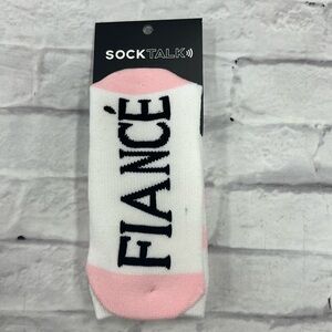 Sock Talk pink and white fiancé crew socks